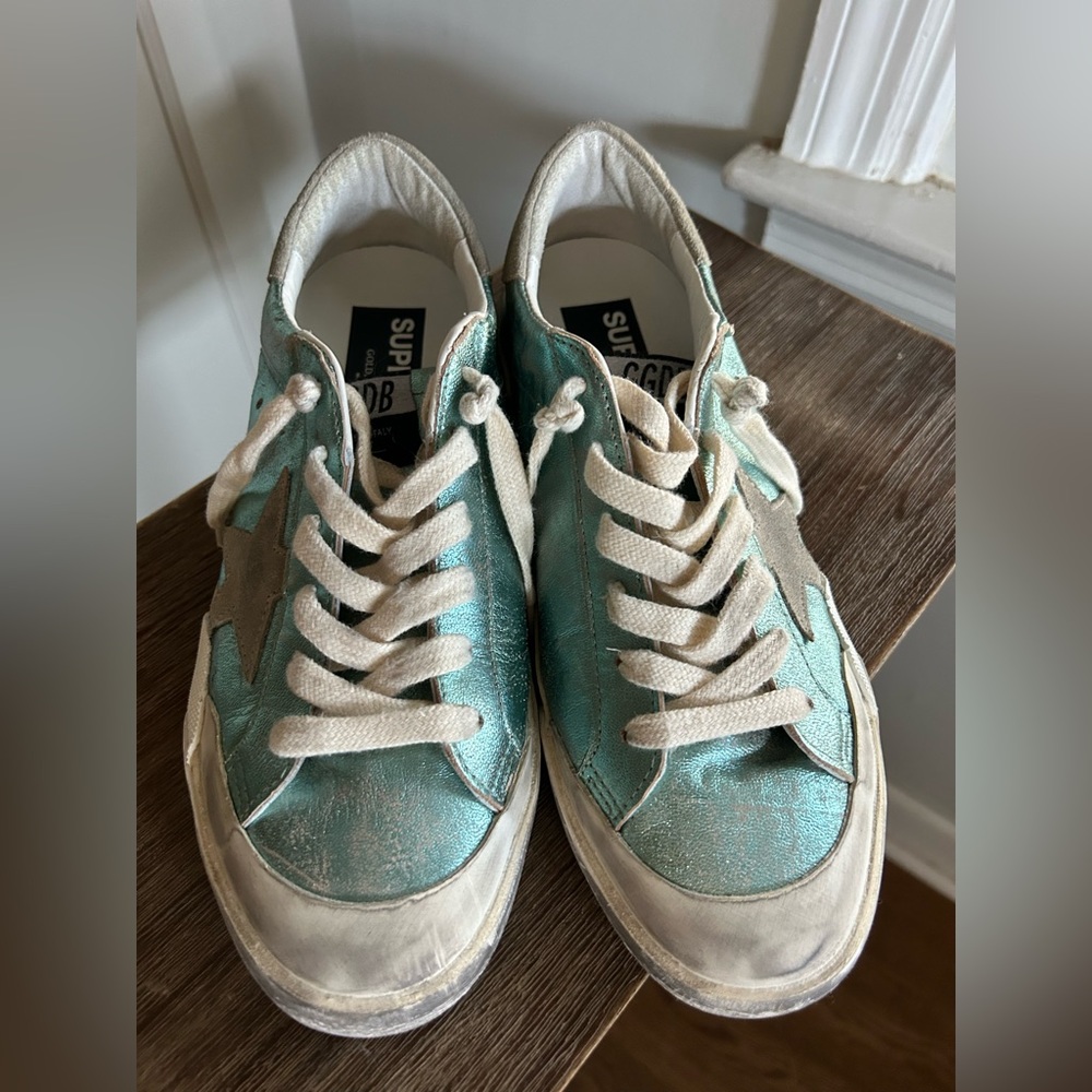 Golden Goose Shoes Sneakers Superstar metallic vintage mint teal like new - Picture 3 of 13